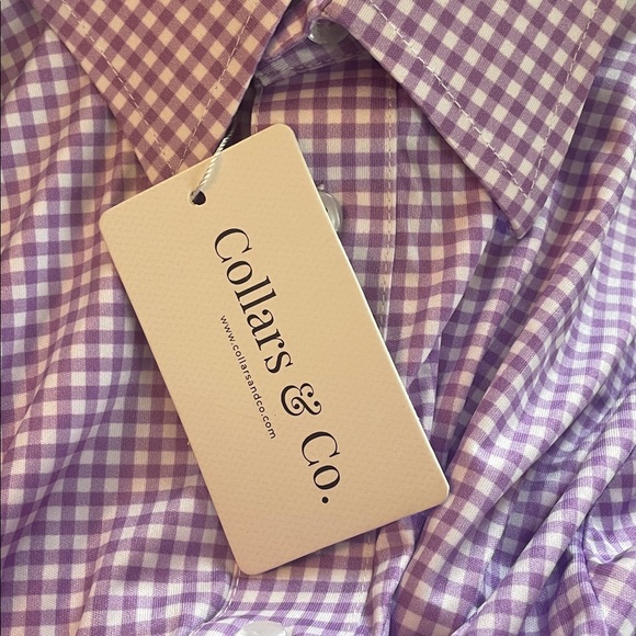 NWT Collars & Co. Lavender Gingham English Spread Collar Dress Shirt Polo Large - Picture 9 of 9